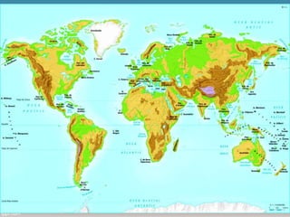 Terres i mars
Un món d’illes, penínsules i golfs
Les aigües ocupen tres quartes parts de la superfície terrestre
i formen tres grans oceans: el Pacífic, l’Atlàntic i l’Índic.
Diversos sectors dels oceans situats al costat de les costes
s’anomenen mars (com el Carib o l’Adriàtic).
Als oceans i als mars emergeixen certes porcions de terra
envoltades per aigua que s’anomenen illes, i quan s’agrupen
formen arxipèlags.
 