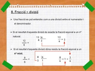 8. Fracció = divisió = = 