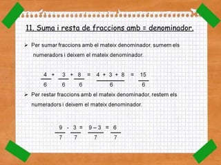 11. Suma i resta de fraccions amb = denominador. 