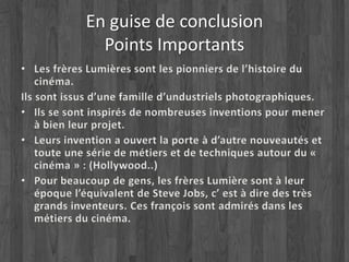 En guise de conclusion 
Points Importants 
 