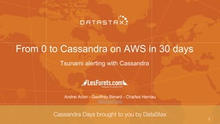 From 0 to Cassandra on AWS in 30 days
Tsunami alerting with Cassandra
Andrei Arion - Geoffrey Bérard - Charles Herriau
@BeastieFurets
1
 