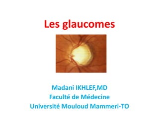 Les glaucomes
Madani IKHLEF,MD
Faculté de Médecine
Université Mouloud Mammeri-TO
 