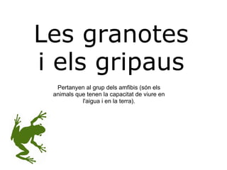 Les granotes i els gripaus Pertanyen al grup dels amfibis (són els animals que tenen la capacitat de viure en l'aigua i en la terra). 
