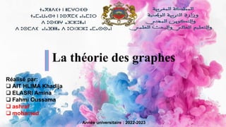 La théorie des graphes
Année universitaire : 2022-2023
Réalisé par:
 AIT HLIMA Khadija
 ELASRI Amina
 Fahmi Oussama
 ashraf
 mohamed
 