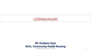 LEISHMANIASIS
Mr. Kuldeep Vyas
M.Sc. Community Health Nursing
1Kuldeep Vyas M.Sc. N. CHN
 