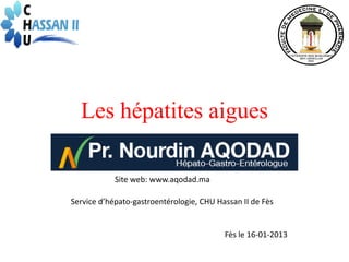Les hépatites aigues

            Site web: www.aqodad.ma

Service d’hépato-gastroentérologie, CHU Hassan II de Fès


                                          Fès le 16-01-2013
 