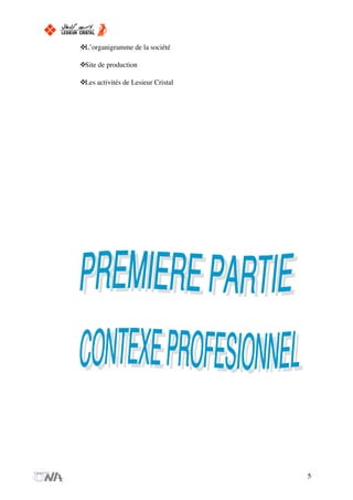 L’organigramme de la société
Site de production
Les activités de Lesieur Cristal
5
 
