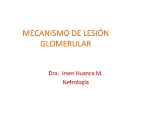 MECANISMO DE LESIÓN GLOMERULAR Dra.  Irsen Huanca M. Nefrología 