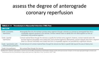 assess the degree of anterograde
coronary reperfusion
 