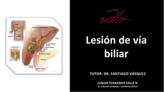 Lesión de vía
biliar
TUTOR: DR. SANTIAGO VÁSQUEZ
JUNIOR FERNANDO VALLE B.
R1 CIRUGÍA GENERAL Y LAPAROSCÓPICA
 