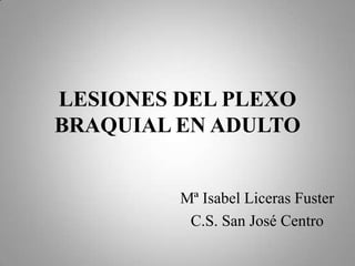 LESIONES DEL PLEXO
BRAQUIAL EN ADULTO


         Mª Isabel Liceras Fuster
          C.S. San José Centro
 