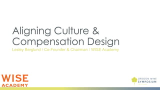 Logo
here
Aligning Culture &
Compensation Design
Lesley Berglund / Co-Founder & Chairman / WISE Academy
 
