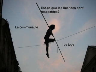 Est-ce que les licences sont
                respectées?



La communauté




                              Le juge
 