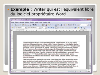 Exemple : Writer qui est l’équivalent libre
du logiciel propriétaire Word
 