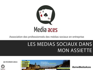 Association des professionnels des médias sociaux en entreprise




18 FEVRIER 2013

                                                           #smwMediaAces
 