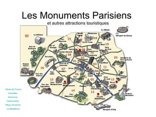 Les Monuments Parisiens  et autres attractions touristiques Versailles Sorbonne Catacombes Place  Vendome La Madeleine Stade de France 