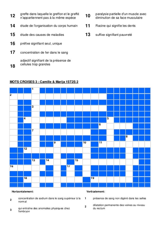 les mots croises de terminologie medicale de la 1 st2s 2
