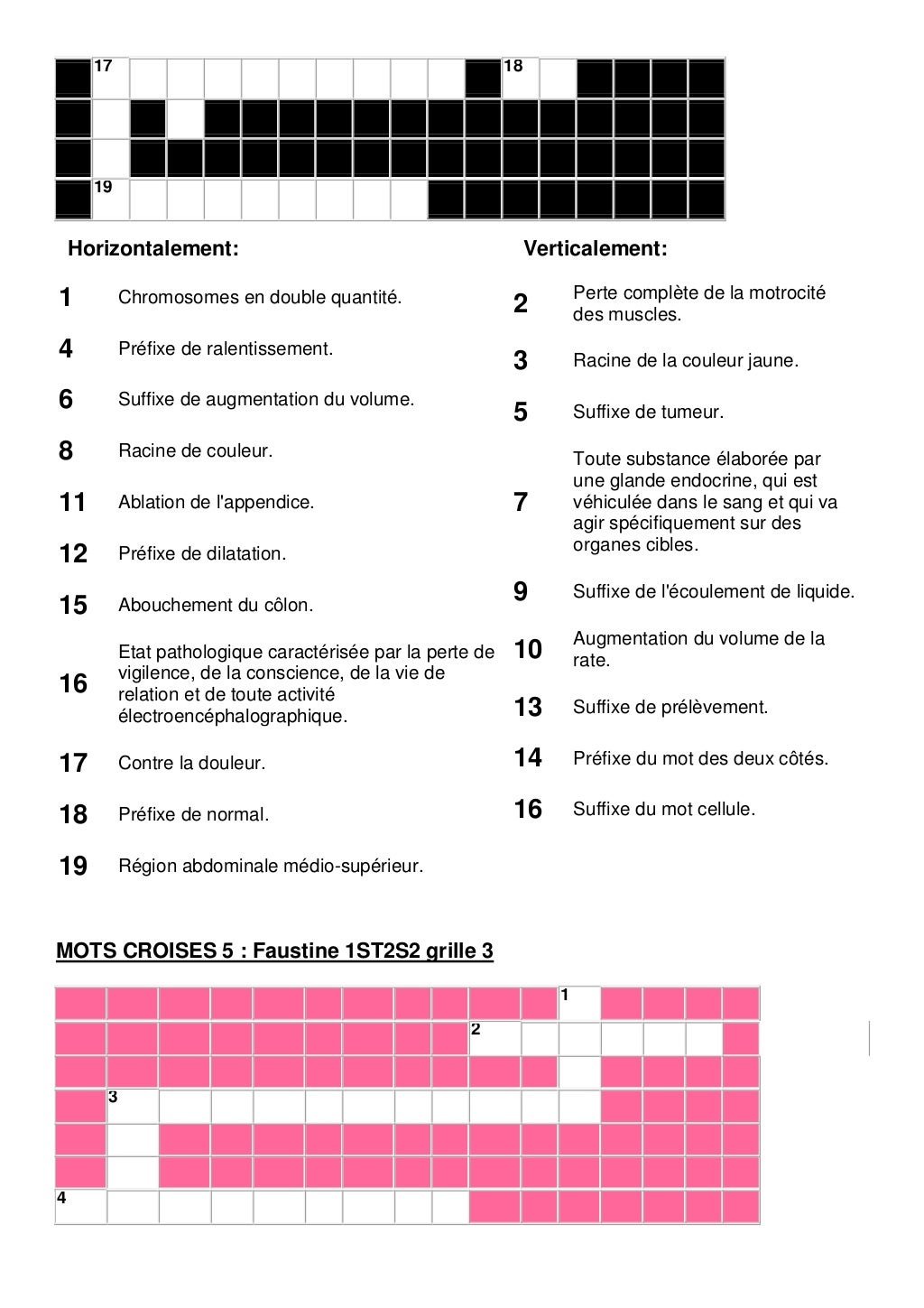 Partie A La Fin Du Discours Mots Croisés Les mots croisés de terminologie médicale de la 1 st2s 2