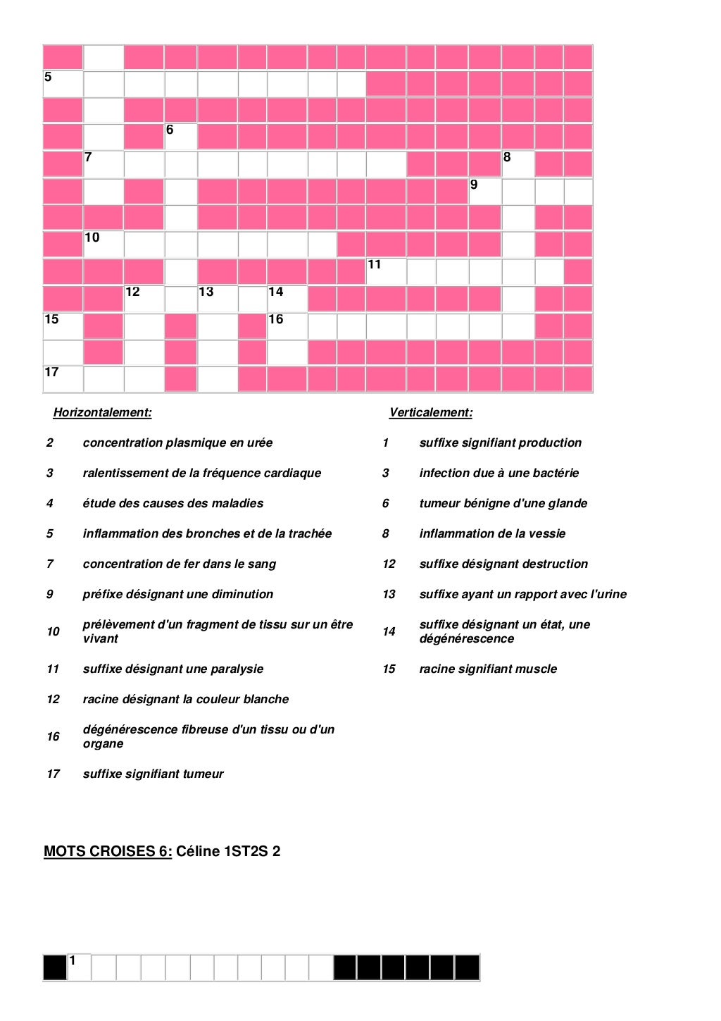 Partie A La Fin Du Discours Mots Croisés Les mots croisés de terminologie médicale de la 1 st2s 2
