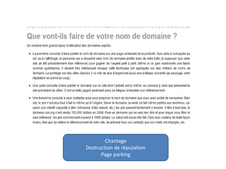 Chantage
Destruction de réputation
Page parking
 