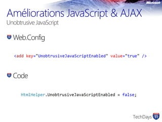 AméliorationsJavaScript & AJAXUnobtrusive JavaScriptWeb.ConfigCode