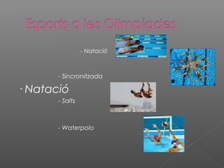 - Natació

- Sincronitzada

· Natació
- Salts

- Waterpolo

 