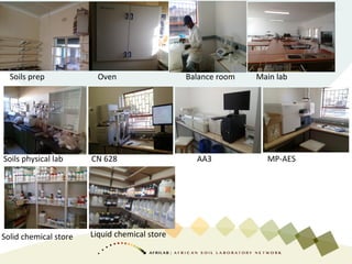 Soils prep Oven Balance room Main lab
Soils physical lab CN 628 AA3 MP-AES
Solid chemical store Liquid chemical store
 