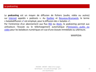 Etc.6AIGEME - D9CW3 - Web 2.0 et usages dynamiques - Les outils de partage - pour une classification