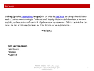 SKYPE3AIGEME - D9CW3 - Web 2.0 et usages dynamiques - Les outils de partage - pour une classification