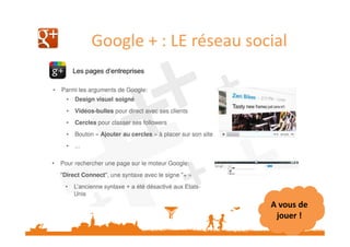 Google + : LE réseau social

A vous de
jouer !

 