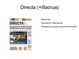 Directa (+Illacrua) · Setmanari · Monocèntric (Barcelona) · Perspectiva popular (moviments socials) 