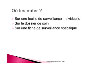 Sur une feuille de surveillance individuelle
Sur le dossier de soin
Sur une fiche de surveillance spécifique
Paramètres Vitx Ifas chun 2017 bd gb
 