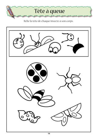 Tête à queue
Relie la tête de chaque insecte à son corps.
19
 