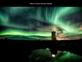 Phare et aurore boréale, Islande
 