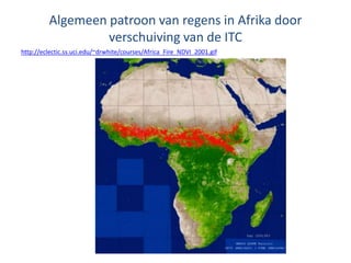 neerslaggebieden: groen en droog Ethiopië
http://www.samsam.net/thema/voedsel-hoe-regel-je-dat
 Vier neerslaggebieden, vier
verschillende landschappen
• Aride zone
o < 500 mm / jaar
o Korte regentijd
o Vooral laagland
o Nomaden
• Semi-aride zone
o 500 – 750 mm / jaar
o Lager dan 1500 m
o Extensieve akkerbouw
 