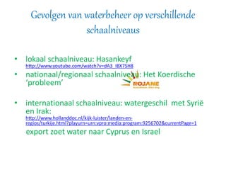 https://www.youtube.com/watch?v=pvi--Tqd5v0 waterconflicten in de wereld
https://www.youtube.com/watch?v=if-ibJT-MzM Middenoosten
https://www.youtube.com/watch?v=taMWUjda3fA Ontzilting Israel
https://www.youtube.com/watch?v=CuPw_Fw78MA Water/palestijns conflict
 