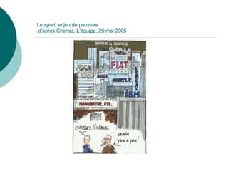 Le sport, enjeu de pouvoirs
d’après Chenez, L’équipe, 20 mai 2005
 