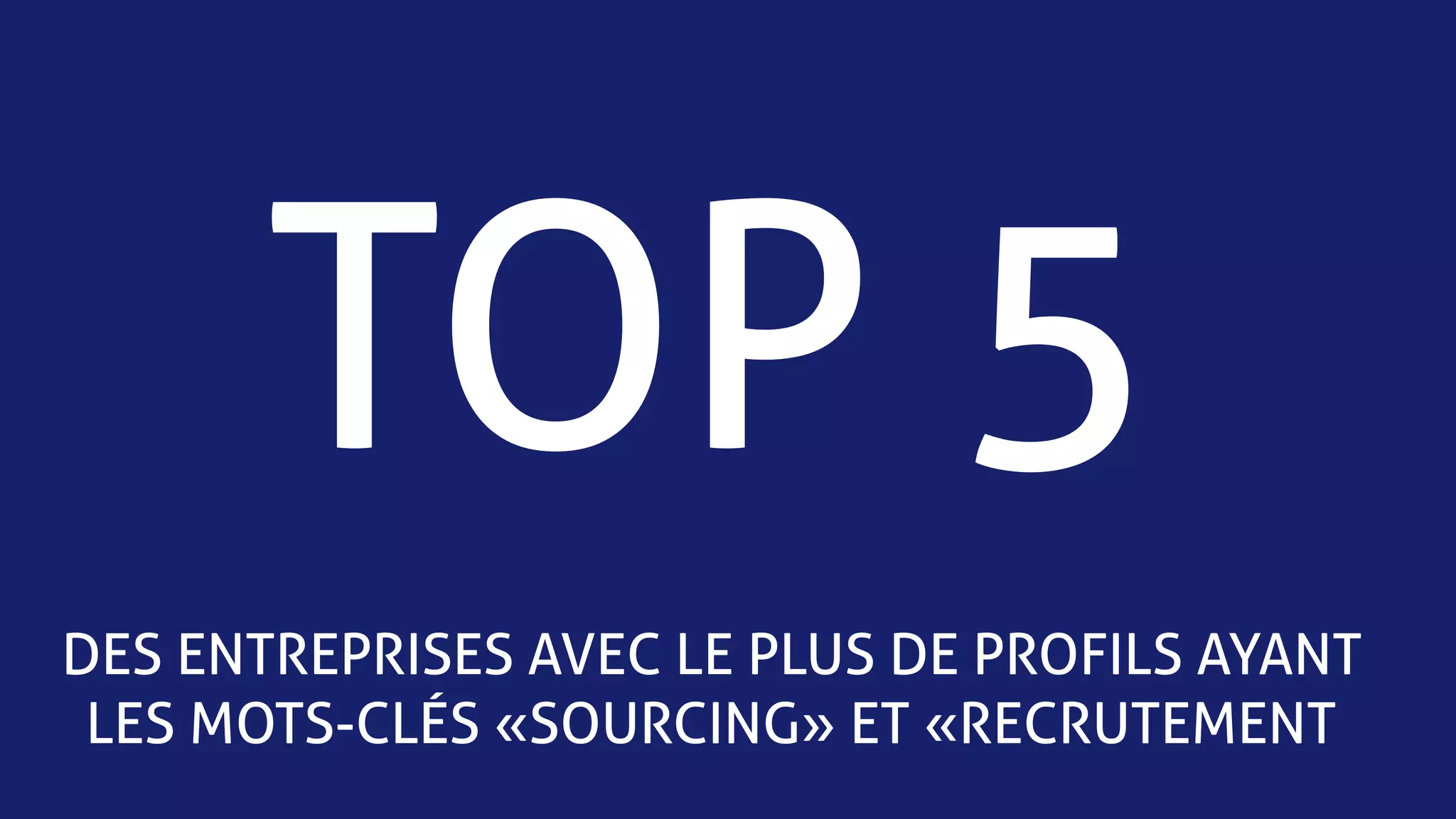 TOP 5
DES ENTREPRISES AVEC LE PLUS DE PROFILS AYANT
LES MOTS-CLÉS « SOURCING » ET « RECRUTEMENT