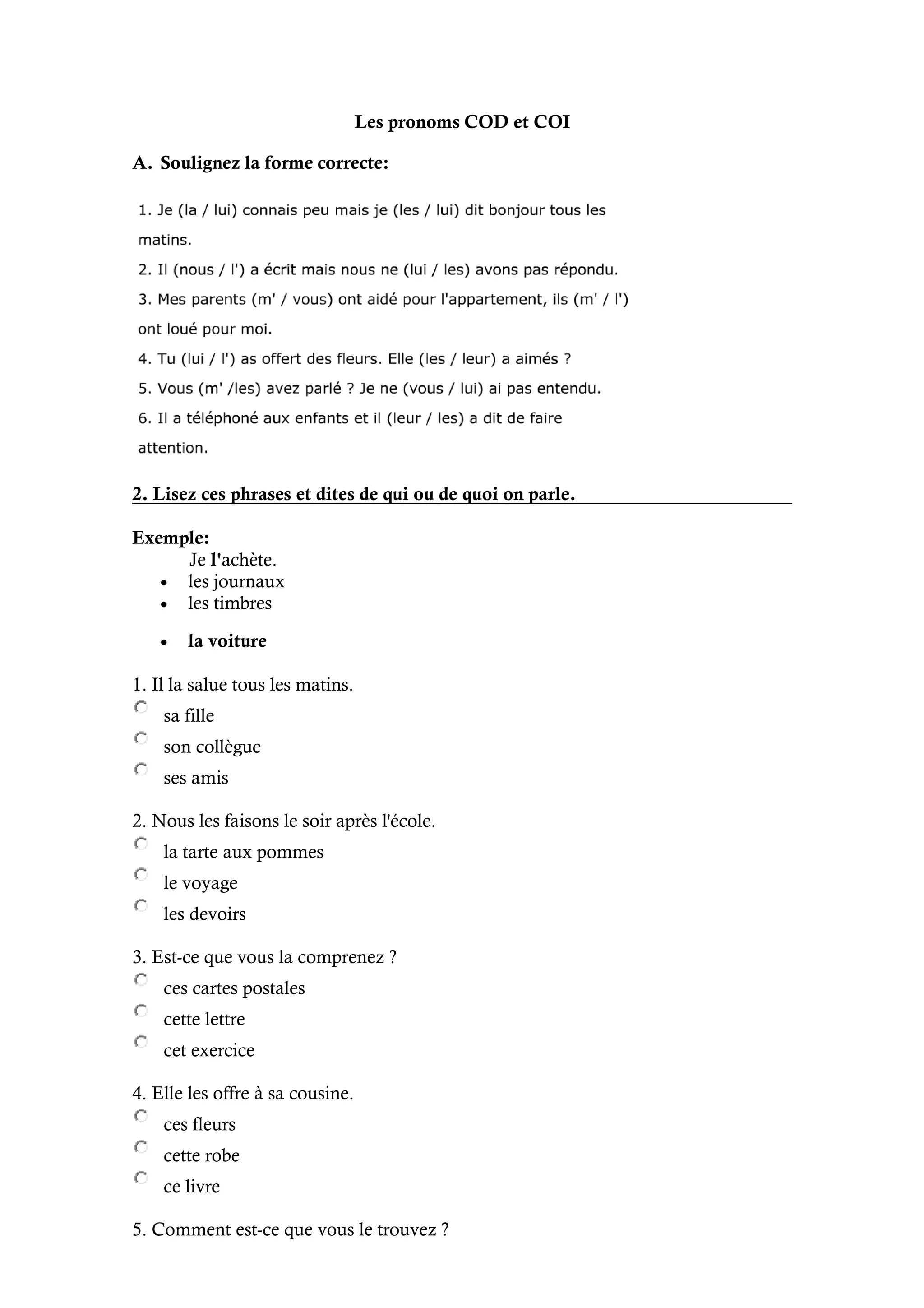 Les pronoms COD et COI | PDF