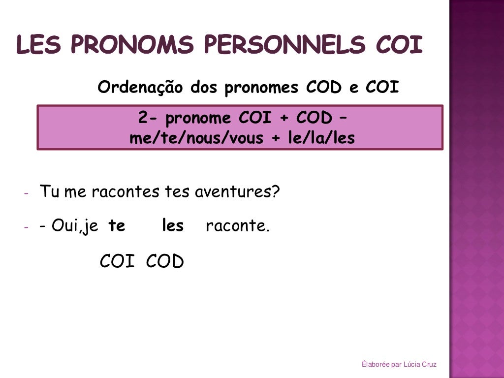 Les pronoms personnels cod coi