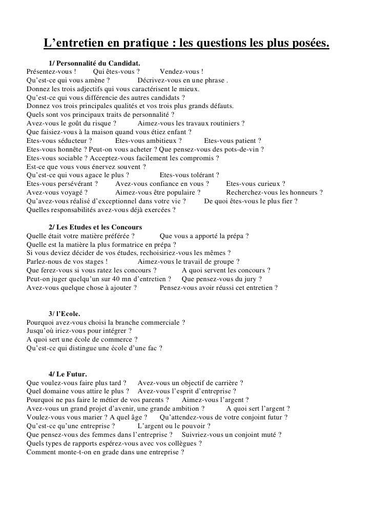 Les questions les plus posées à l'entretien d'embauche et à l'entreti…