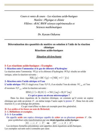 Les réactions acido basiques - 1BAC BIOF - Dr Karam Ouharou