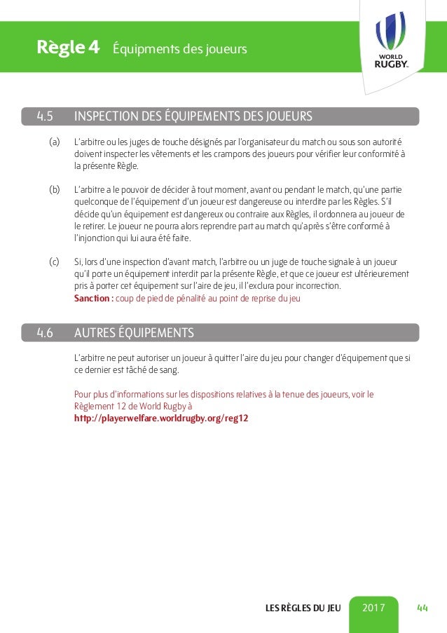 Les règles du jeu 2017 (rugby à xv) Les règles du jeu 2017 (rugby à xv)