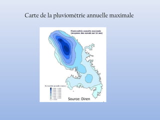 Carte de la pluviométrie annuelle maximale
Source: Diren
 