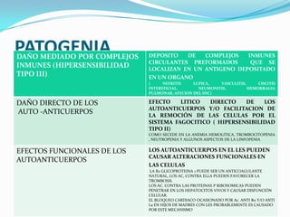 PATOGENIA
DAÑO MEDIADO POR COMPLEJOS   DEPOSITO   DE   COMPLEJOS   INMUNES
                             CIRCULANTES PREFOR...
