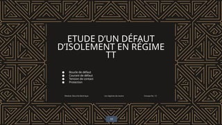 ETUDE D’UN DÉFAUT
D’ISOLEMENT EN RÉGIME
TT
● Boucle de défaut
● Courant de défaut
● Tension de contact
● Protection
Module: Sécurité électrique Les régimes de neutre Groupe No. 13
11
 
