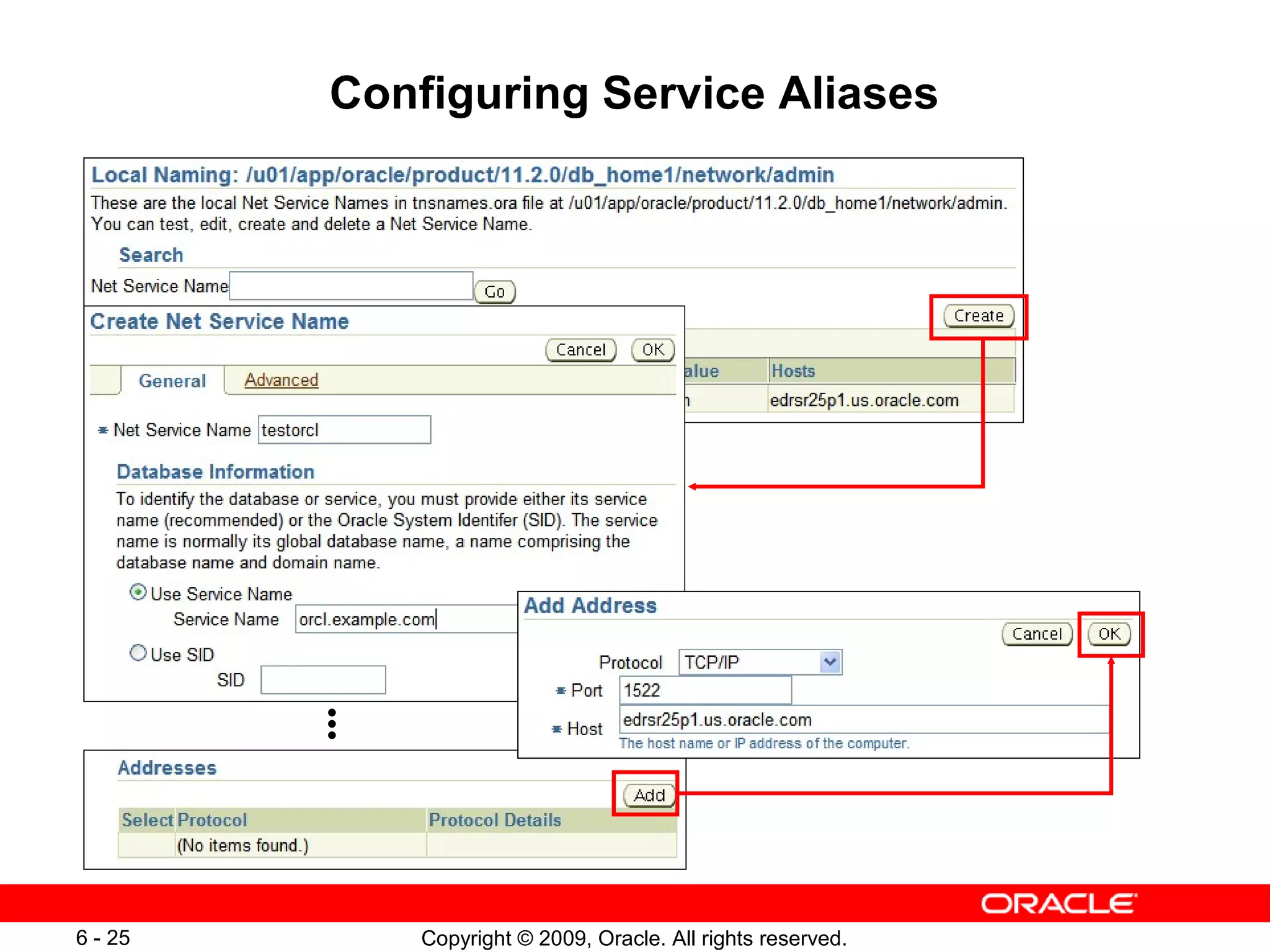Configuring Service Aliases




6 - 25       Copyright © 2009, Oracle. All rights reserved.
 