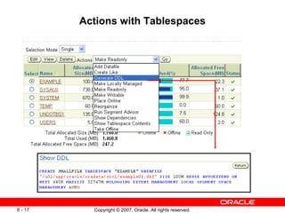 Actions with Tablespaces 