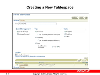 Creating a New Tablespace 
