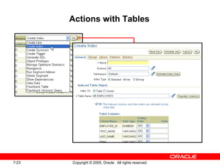 7-23 Copyright © 2005, Oracle. All rights reserved.
Actions with Tables
 